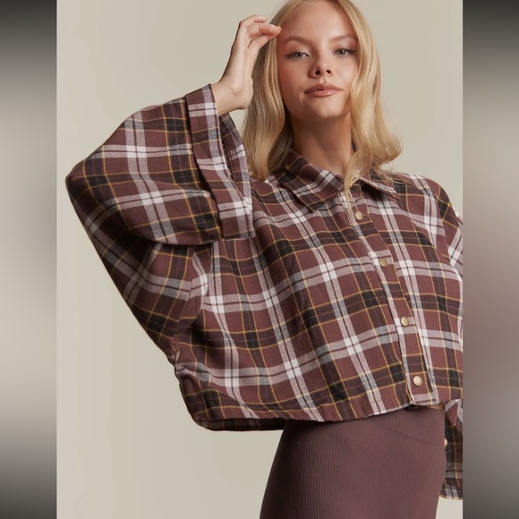 NWT Hers & Mine Medium Plaid Brown Women's Crop Top - Picture 3 of 9